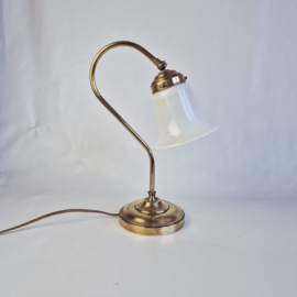 Vintage Messing bureaulamp met Glazen Kap
