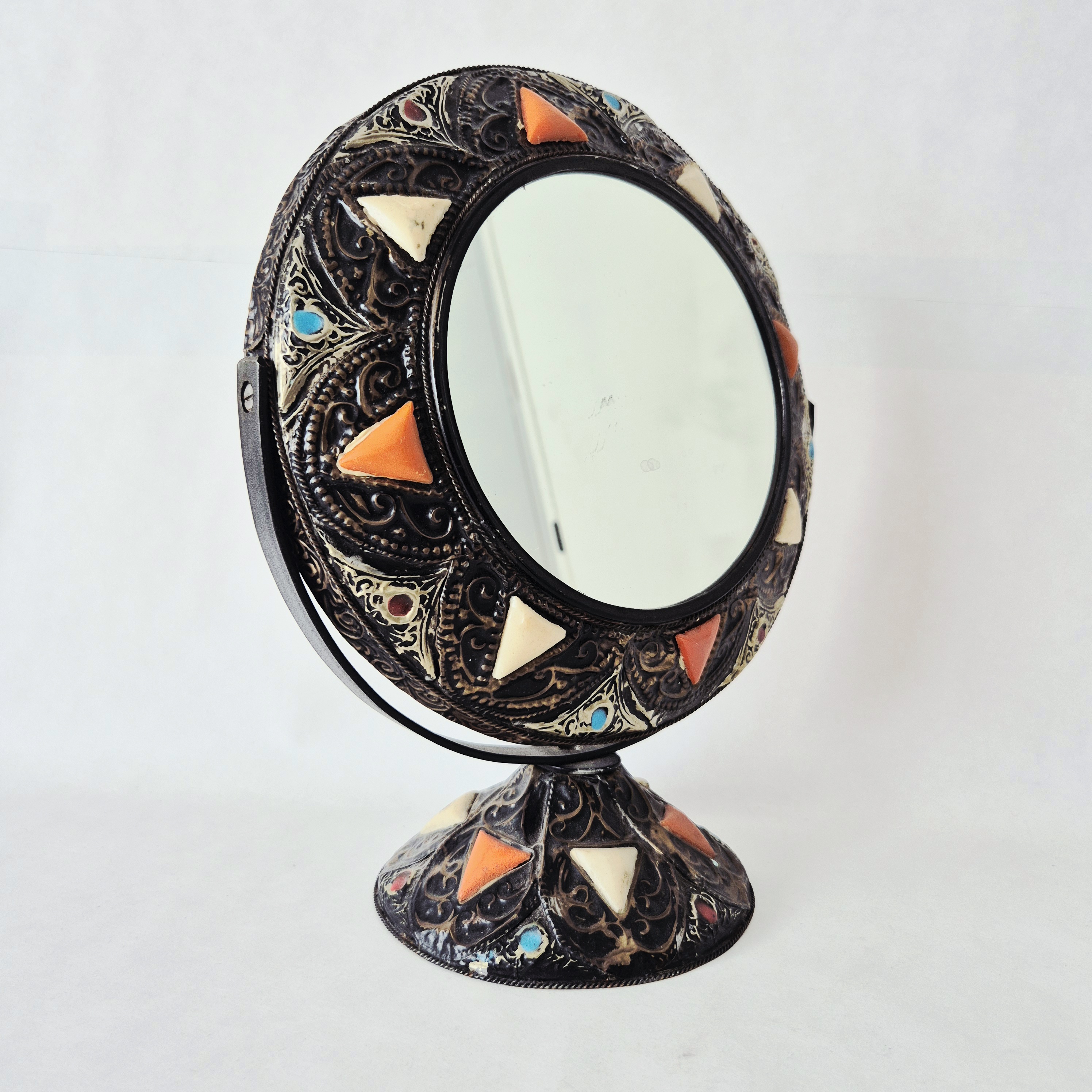 Marokkaanse make-up spiegel | Tafel spiegel | Spiegel met been inleg | Berbers patroon
