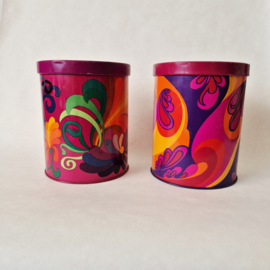 Set van 2 Jaren 70  voorraadblikken met psychedelisch decor