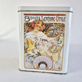 "Biscuits Lefèvre-Utile" Blik met Afbeelding Alphonse Mucha