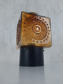 Jaren 70 bruin glazen plafondlamp | Vintage plafonniere Scandinavische lamp
