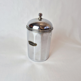 Set van 3 Art Deco chromen voorraadpotten met label