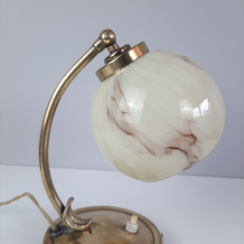 Art nouveau tafellamp met gemarmerde kap | Messing vintage tafellamp