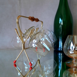 Vintage set borrelglaasjes in rekje, serveerset