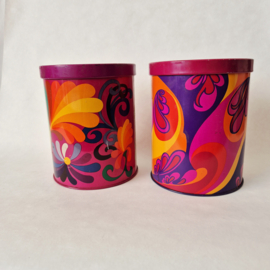 Set van 2 Jaren 70  voorraadblikken met psychedelisch decor