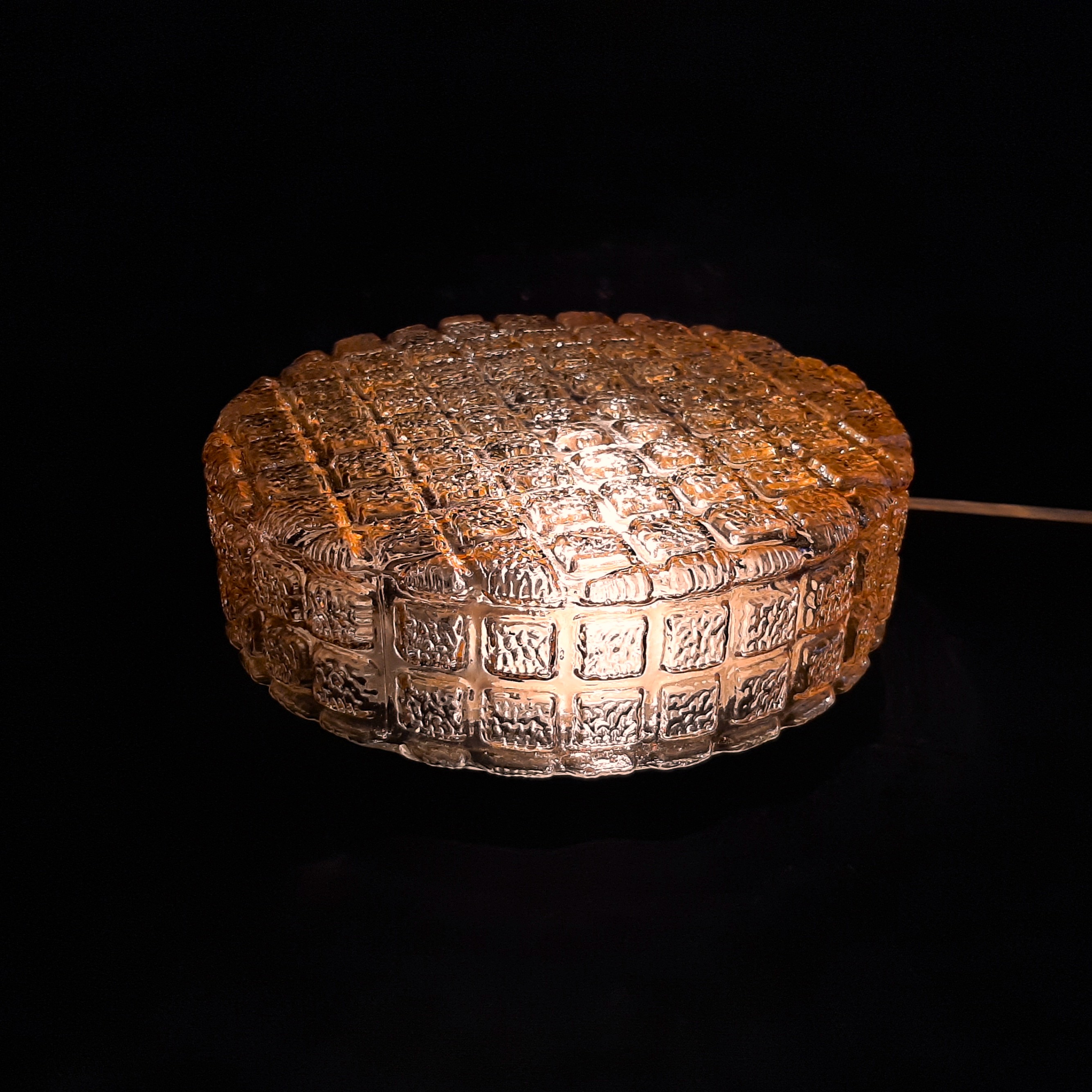 Vintage plafonniere, jaren 60 plafondlamp, amber, geblokt