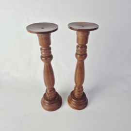 Vintage Houten Kandelaars Set van 2