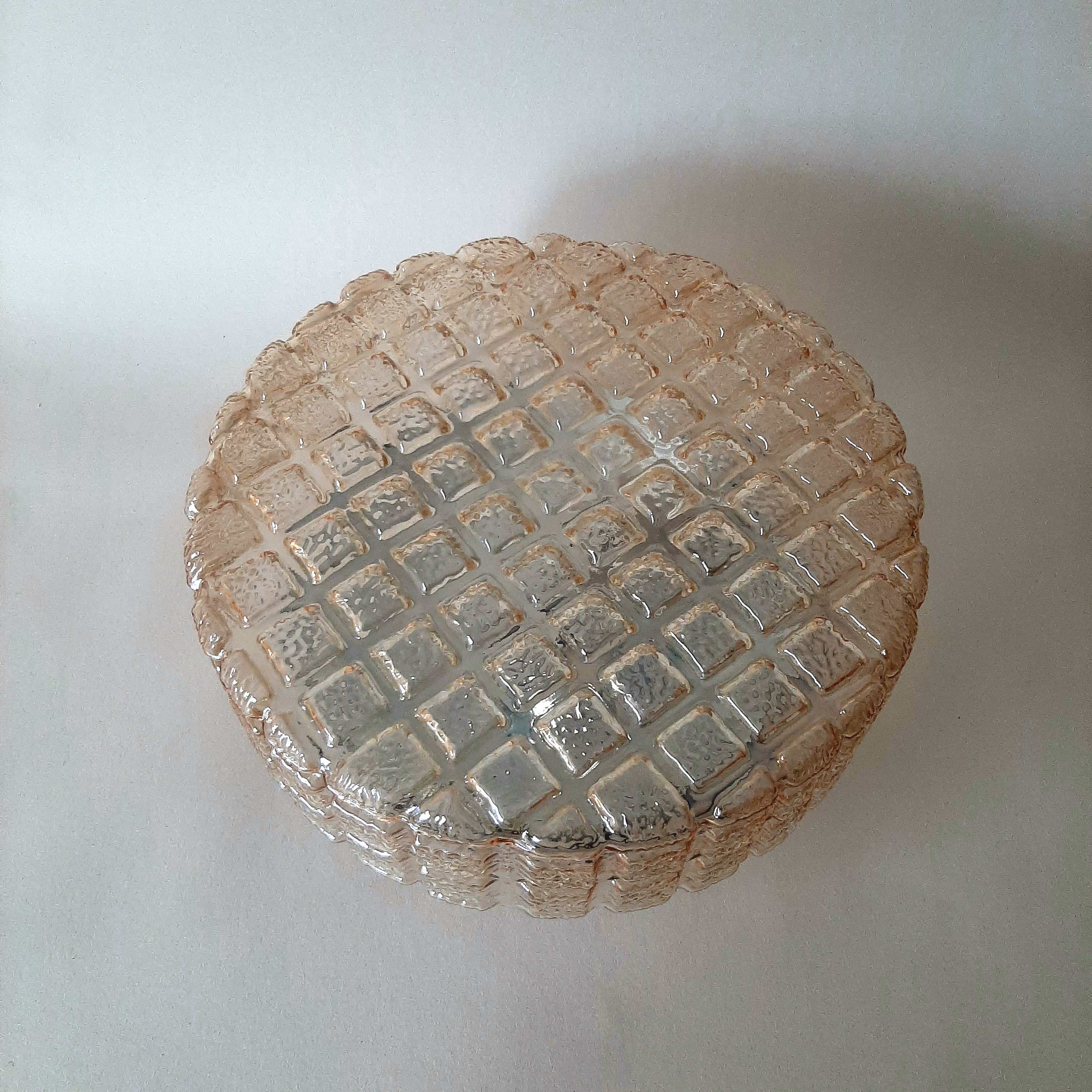 Vintage plafonniere, jaren 60 plafondlamp, amber, geblokt