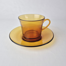 Vintage Duralex France Amber Kop en Schotels