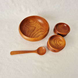 Houten pindaset uit de jaren 50 | 8 delige serveerset