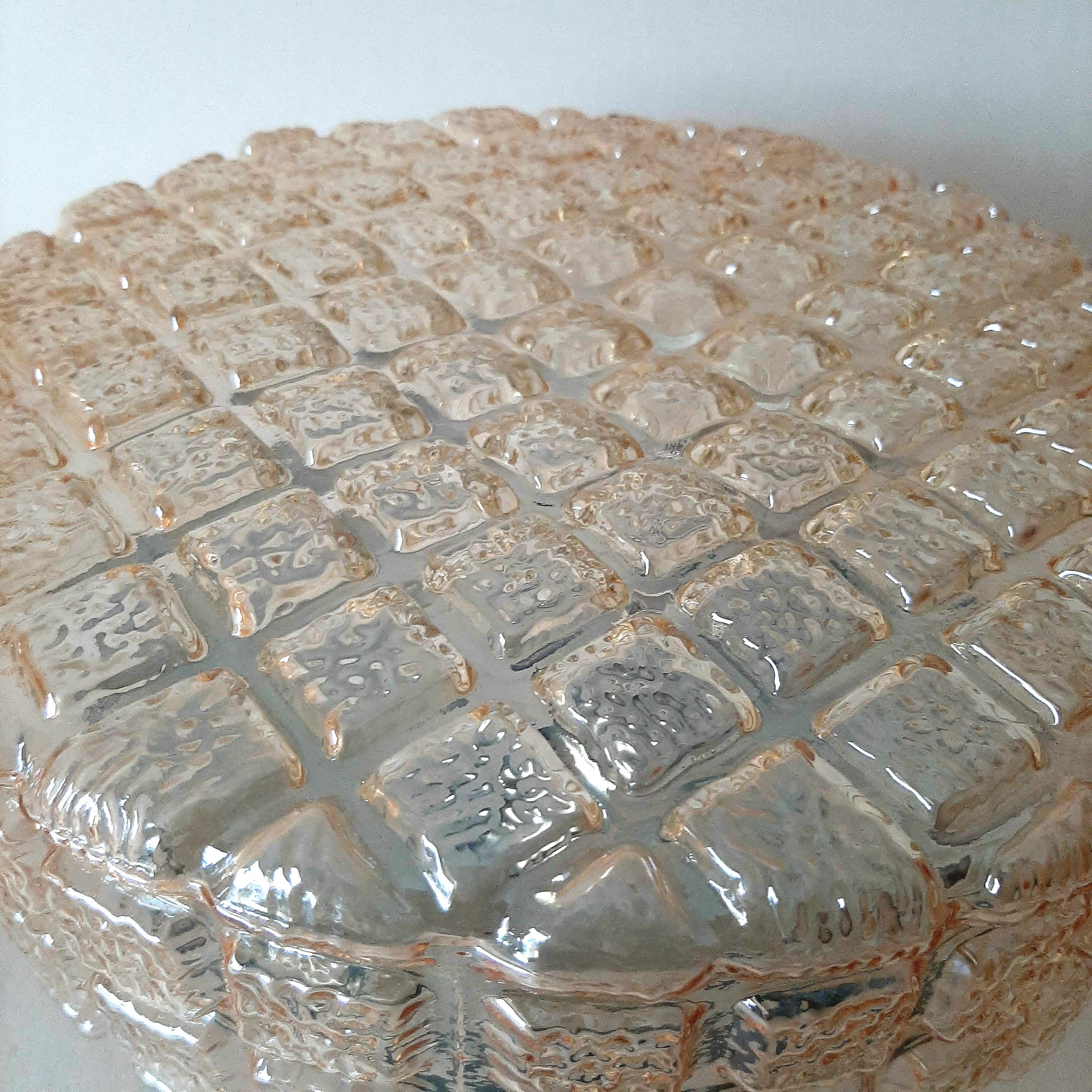 Vintage plafonniere, jaren 60 plafondlamp, amber, geblokt