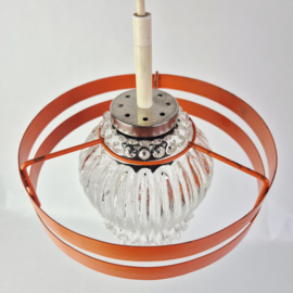 Vintage hanglamp jaren 70 oranje metaal en bewerkt glas