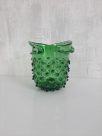 Vintage vaas Murano Empoli glas, groen, glazen vaas uit de jaren 60, Hobnail
