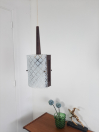Vintage jaren 70 hanglamp, glas met hout