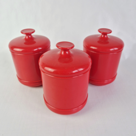 3x Vintage EMSA rode voorraadpotten
