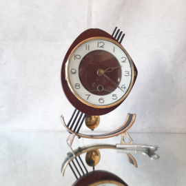 Vintage tafelklok Orfac, mcm klok, jaren 60 klok met pendule