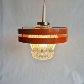 Vintage hanglamp jaren 70 oranje metaal en bewerkt glas