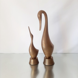 Set beelden vogels in messing | Vintage metalen beeld | Gestileerde vogels