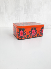 Flowerpower koekblik, vintage jaren 70 koektrommel