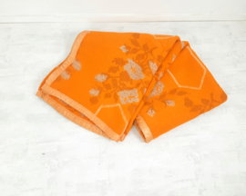 Vintage jaren 70 deken, wollen deken, oranje/beige, Bloem decor