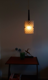 Vintage jaren 70 hanglamp, glas met hout