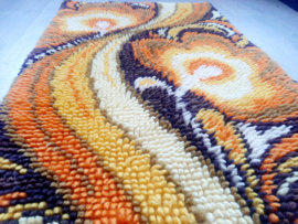 Vintage jaren 70 geknoopt kleed | Wandkleed | Badmat | Oranje-bruine mat