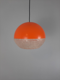 Vintage jaren 70 hanglamp, kunststof oranje bol hanglamp