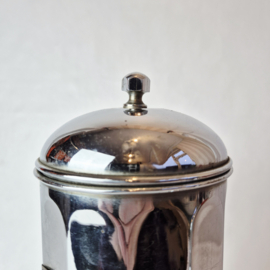 Set van 3 Art Deco chromen voorraadpotten met label