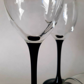 Set Luminarc wijnglazen met zwarte voet | Vintage glazen | Set van 6 glazen
