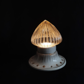 Art Deco porseleinen plafondlamp met kap van geribd glas | DRG lamp