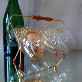 Vintage set borrelglaasjes in rekje, serveerset