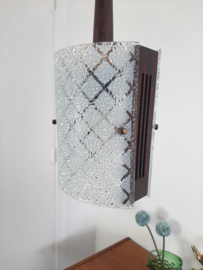 Vintage jaren 70 hanglamp, glas met hout