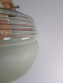 Jaren 50 glazen hanglamp groen met goud