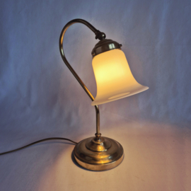 Vintage Messing bureaulamp met Glazen Kap