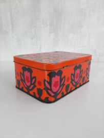 Flowerpower koekblik, vintage jaren 70 koektrommel
