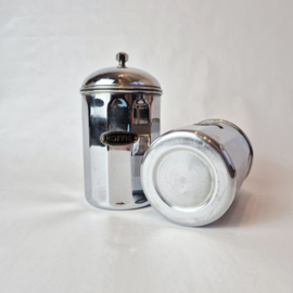 Set van 3 Art Deco chromen voorraadpotten met label