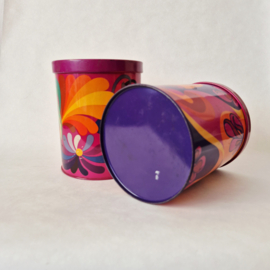 Set van 2 Jaren 70  voorraadblikken met psychedelisch decor