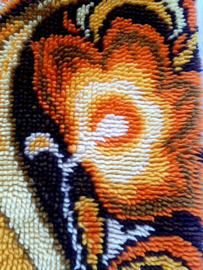 Vintage jaren 70 geknoopt kleed | Wandkleed | Badmat | Oranje-bruine mat