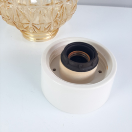 Vintage gele plafondlamp met geometrisch patroon | Jaren 60 plafondlamp met bakelieten houder