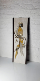 Vintage kunstwerk Papegaaien, Gravel art, pebble art, MCM