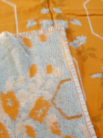 Vintage jaren 70 deken, wollen deken, oranje/beige, Bloem decor
