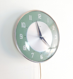 Vintage elektrische wandklok Metamec  |  MCM | jaren 50 groene klok