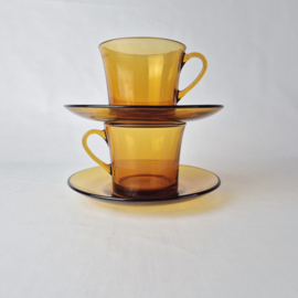 Vintage Duralex France Amber Kop en Schotels