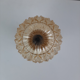 Vintage gele plafondlamp met geometrisch patroon | Jaren 60 plafondlamp met bakelieten houder