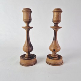 Vintage Teakhouten Kandelaars Set van 2