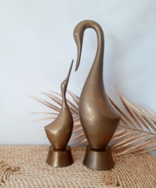 Set beelden vogels in messing | Vintage metalen beeld | Gestileerde vogels