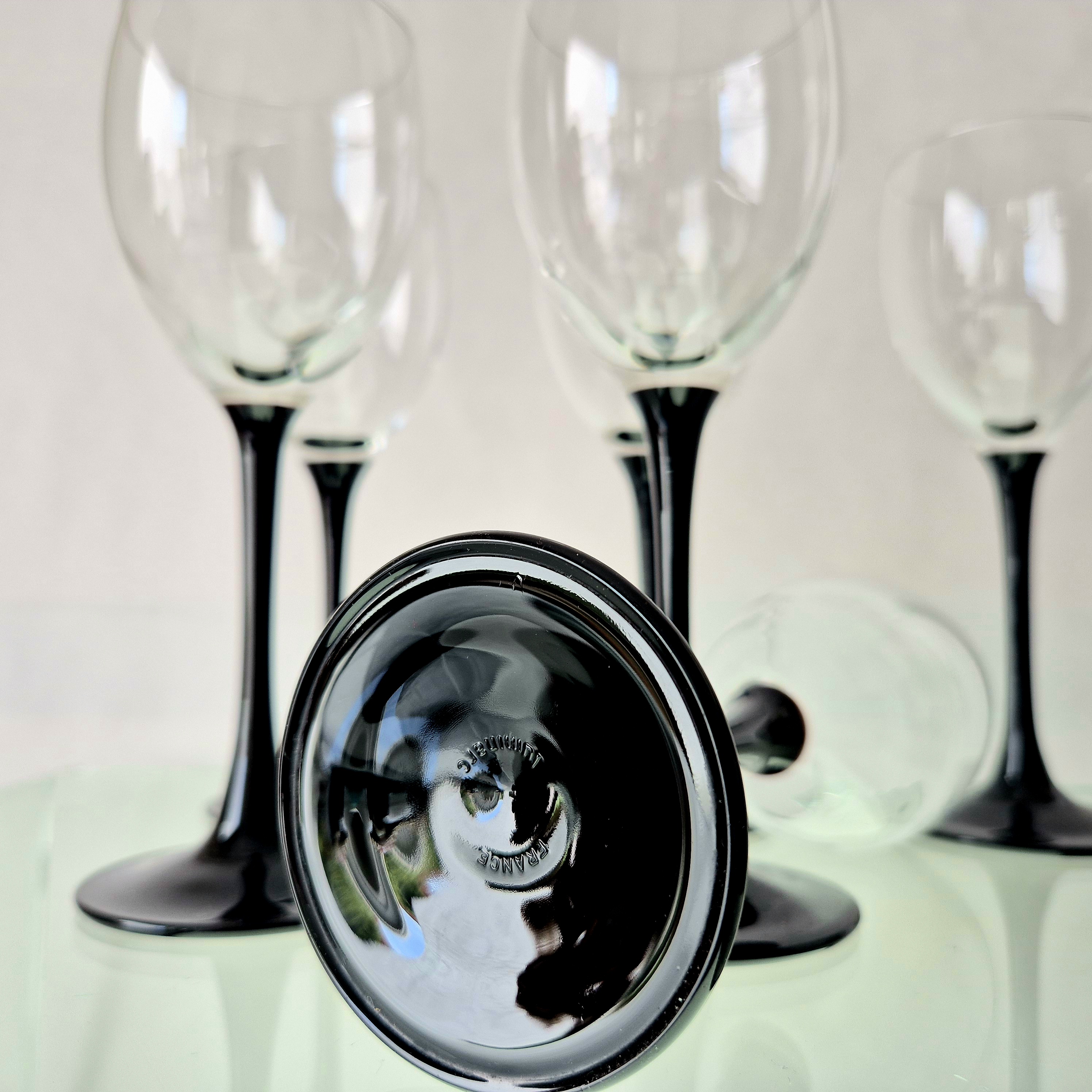 Set Luminarc wijnglazen met zwarte voet | Vintage glazen | Set van 6 glazen