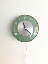 Vintage elektrische wandklok Metamec  |  MCM | jaren 50 groene klok
