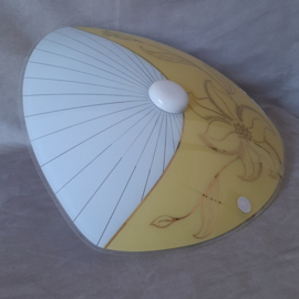 Plafondlamp Jaren 60 | Grote glazen plafondlamp met bloemdecor | Vintage lamp | Midcentury Modern lamp