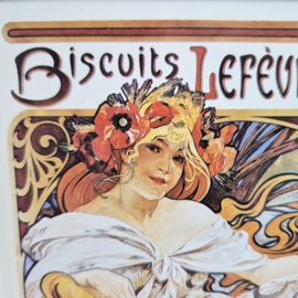 "Biscuits Lefèvre-Utile" Blik met Afbeelding Alphonse Mucha